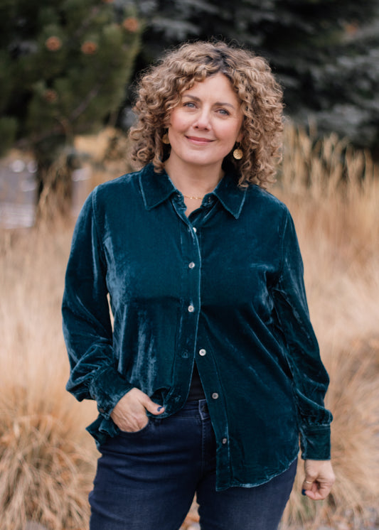 Mirabelle Velvet Blouse in Deep Teal