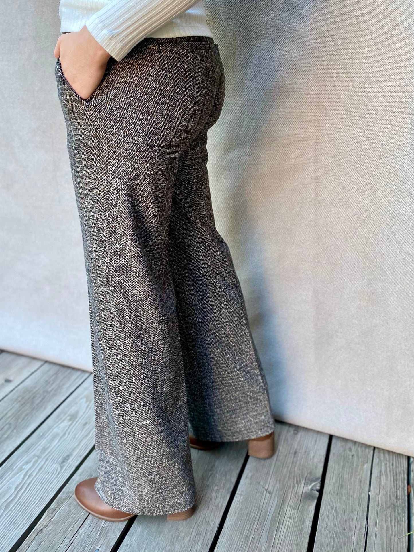 Kelsey Wide Leg Herringbone Trouser