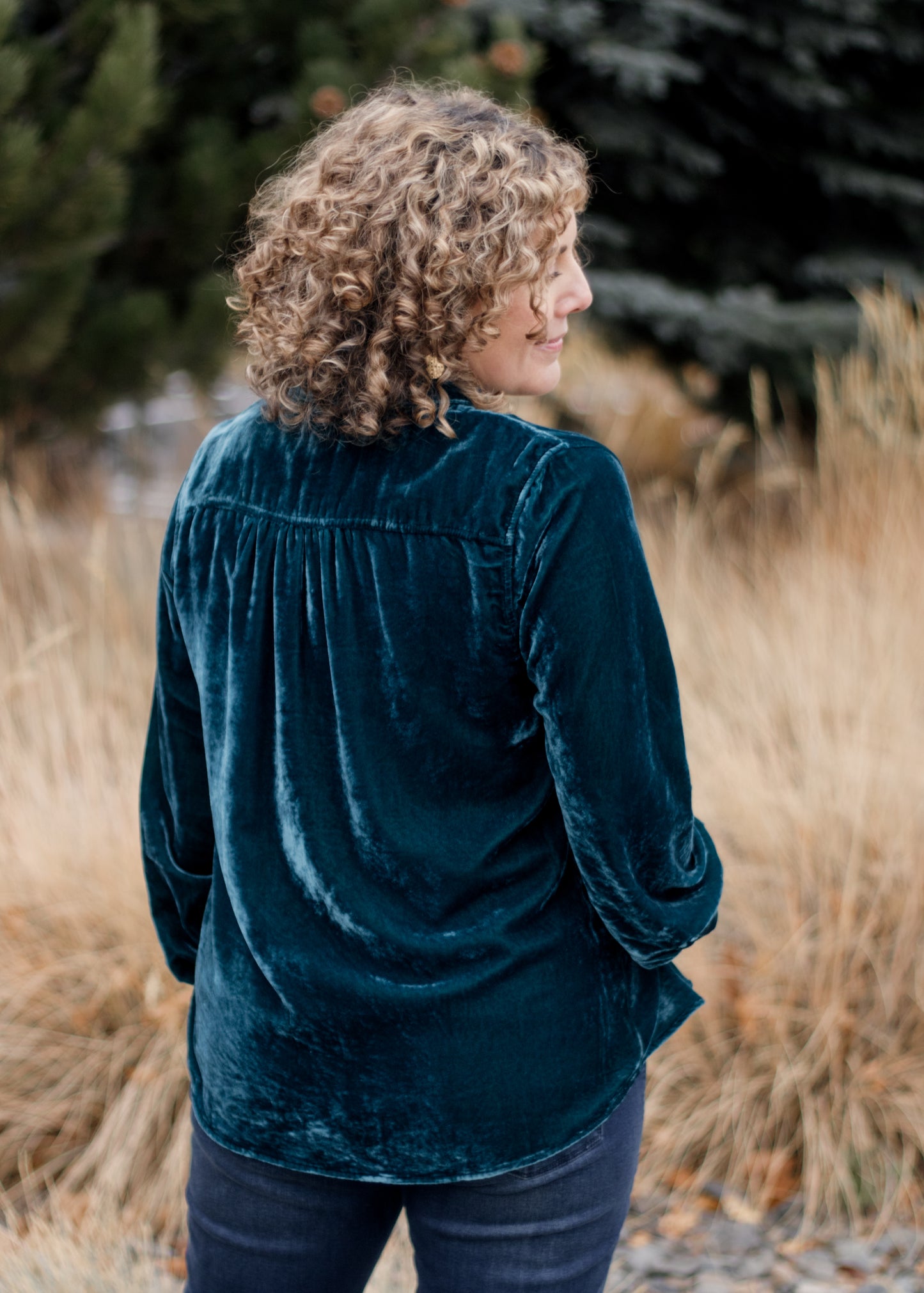 Mirabelle Velvet Blouse in Deep Teal