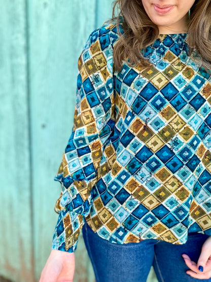 Boatneck Blouse with Smocked Cuff