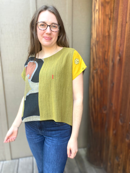 Batik Round Neck Top in Mustard