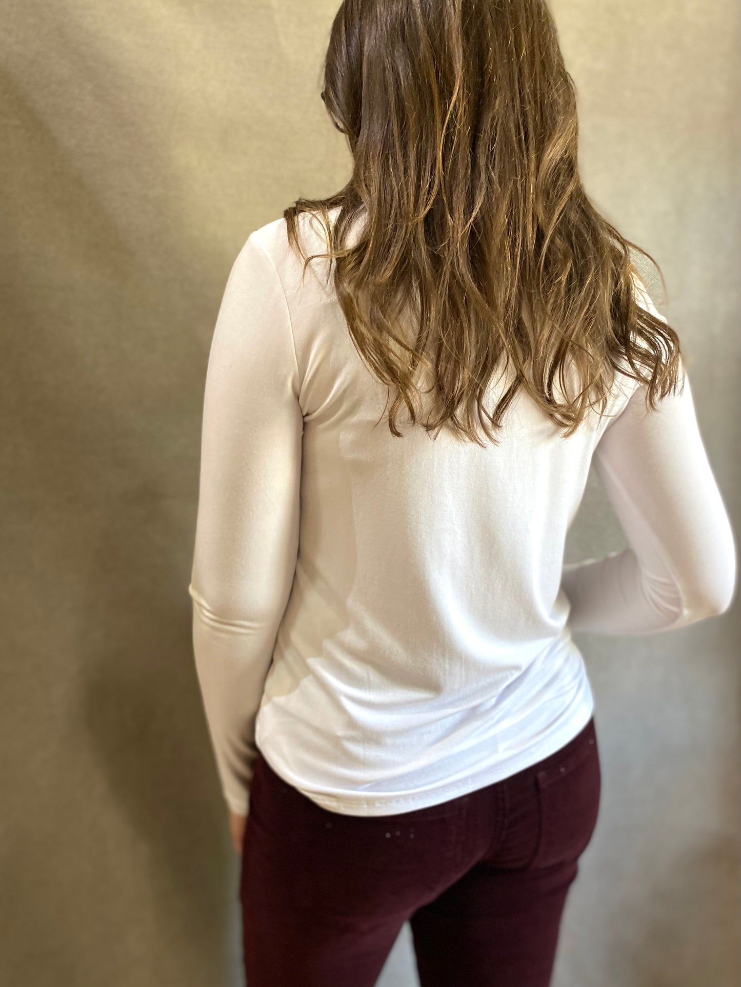 Long Sleeve Mock Neck Knit Top in White