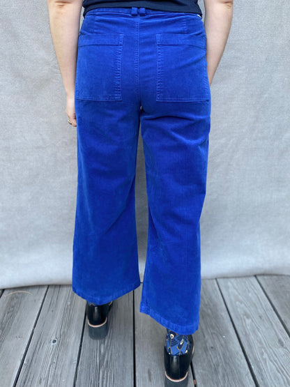 Audrey High Rise Wide Leg Crop Corduroy in Royal Blue