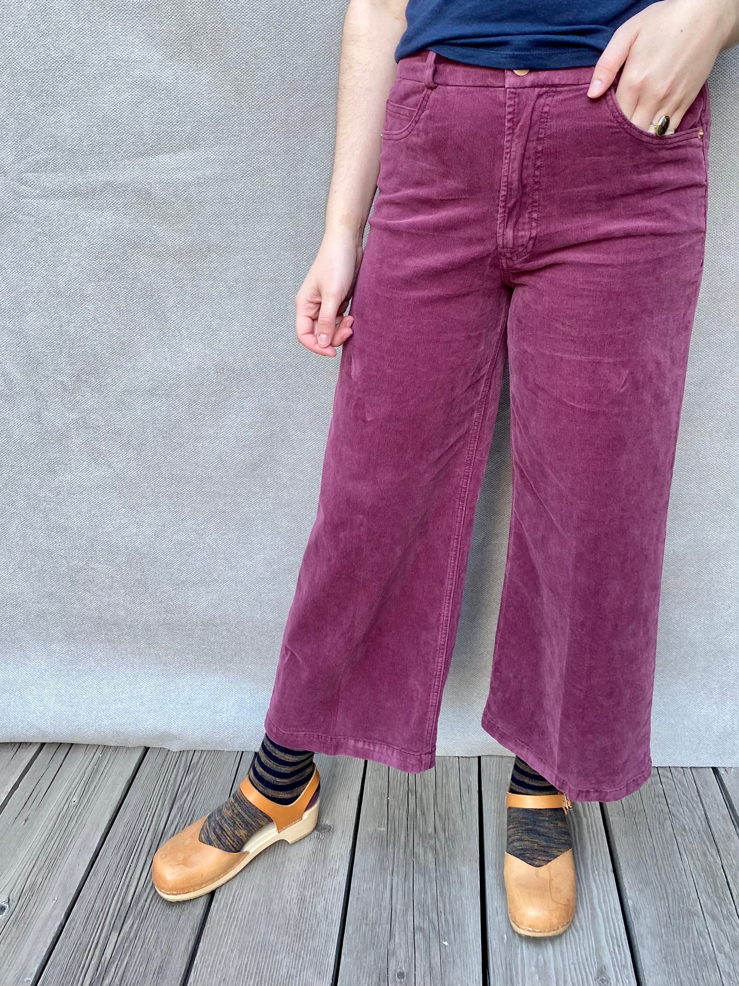 Audrey High Rise Wide Leg Crop Corduroy in Plum Berry