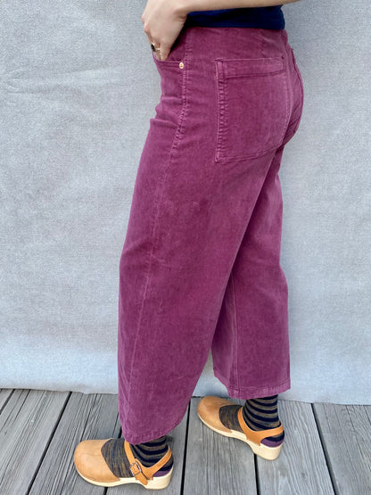 Audrey High Rise Wide Leg Crop Corduroy in Plum Berry