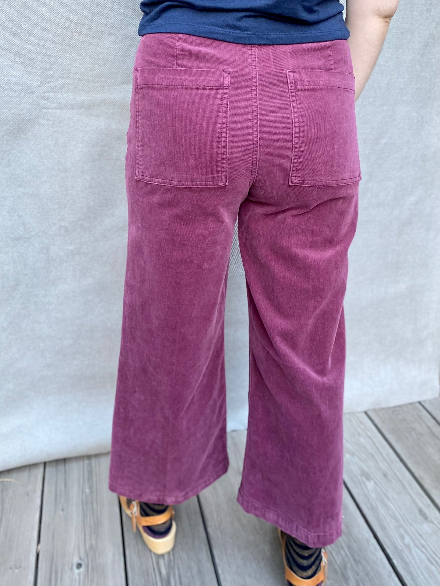 Audrey High Rise Wide Leg Crop Corduroy in Plum Berry