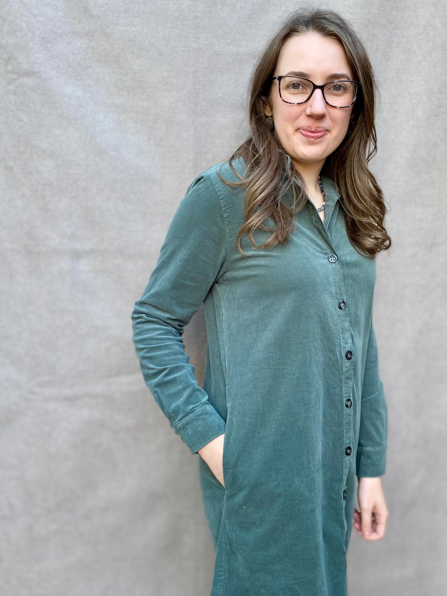 Mini Corduroy Shirt Dress in Myrtle