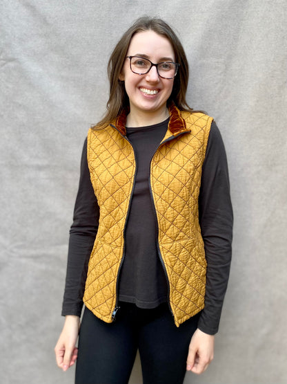 Zip Front Quilted Vest in Brass