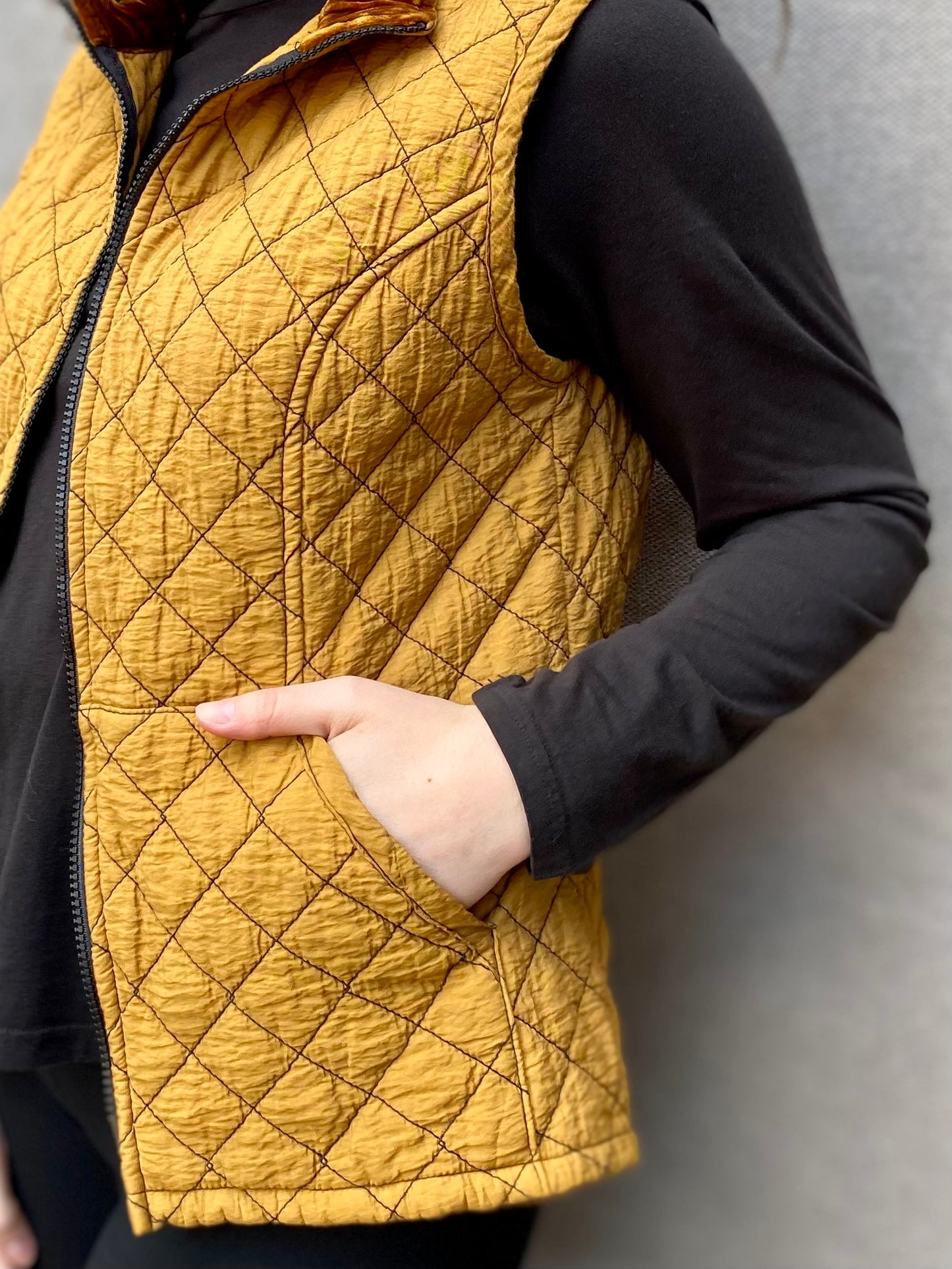 Zip Front Quilted Vest in Brass