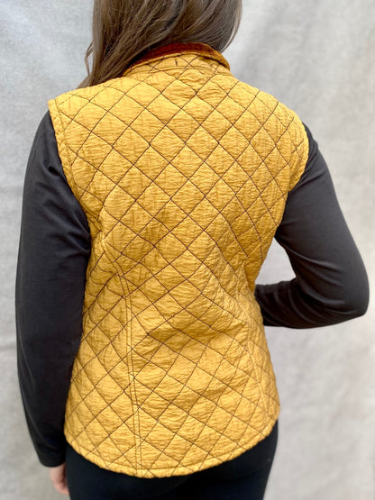 Zip Front Quilted Vest in Brass