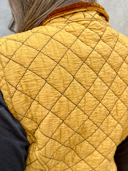 Zip Front Quilted Vest in Brass