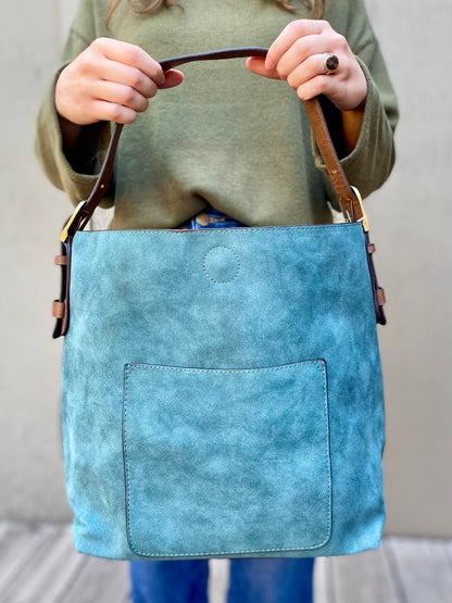 Rich Faux Suede Hobo Handbag in Deep Teal