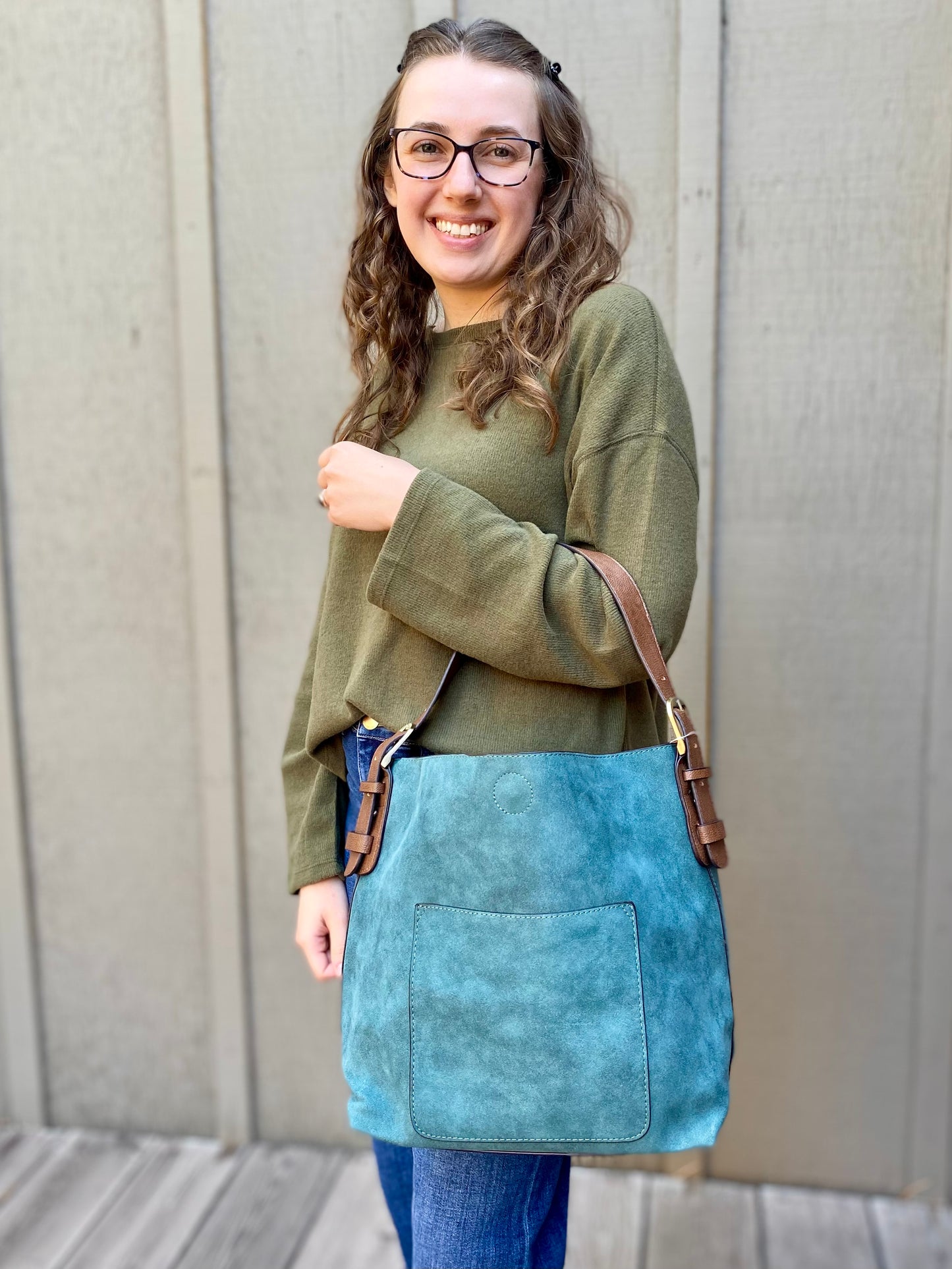 Rich Faux Suede Hobo Handbag in Deep Teal