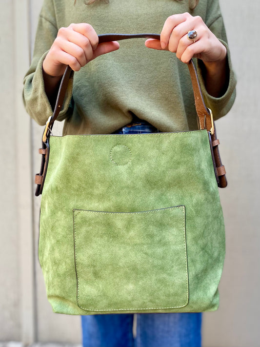 Rich Faux Suede Hobo Handbag in Dark Emerald