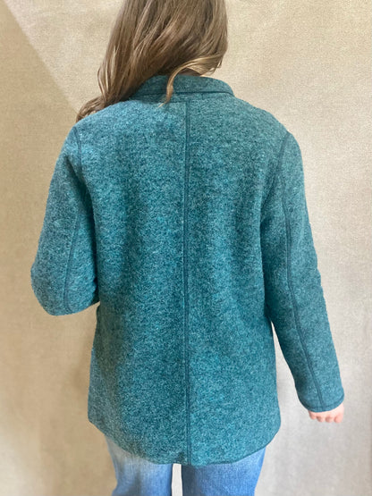 Boiled Wool Pocket Blazer in Deep Sea