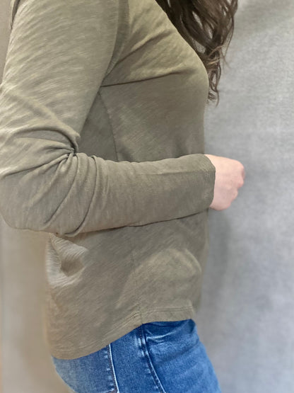 Alina Long Sleeve V-Neck Tee in Dark Olive