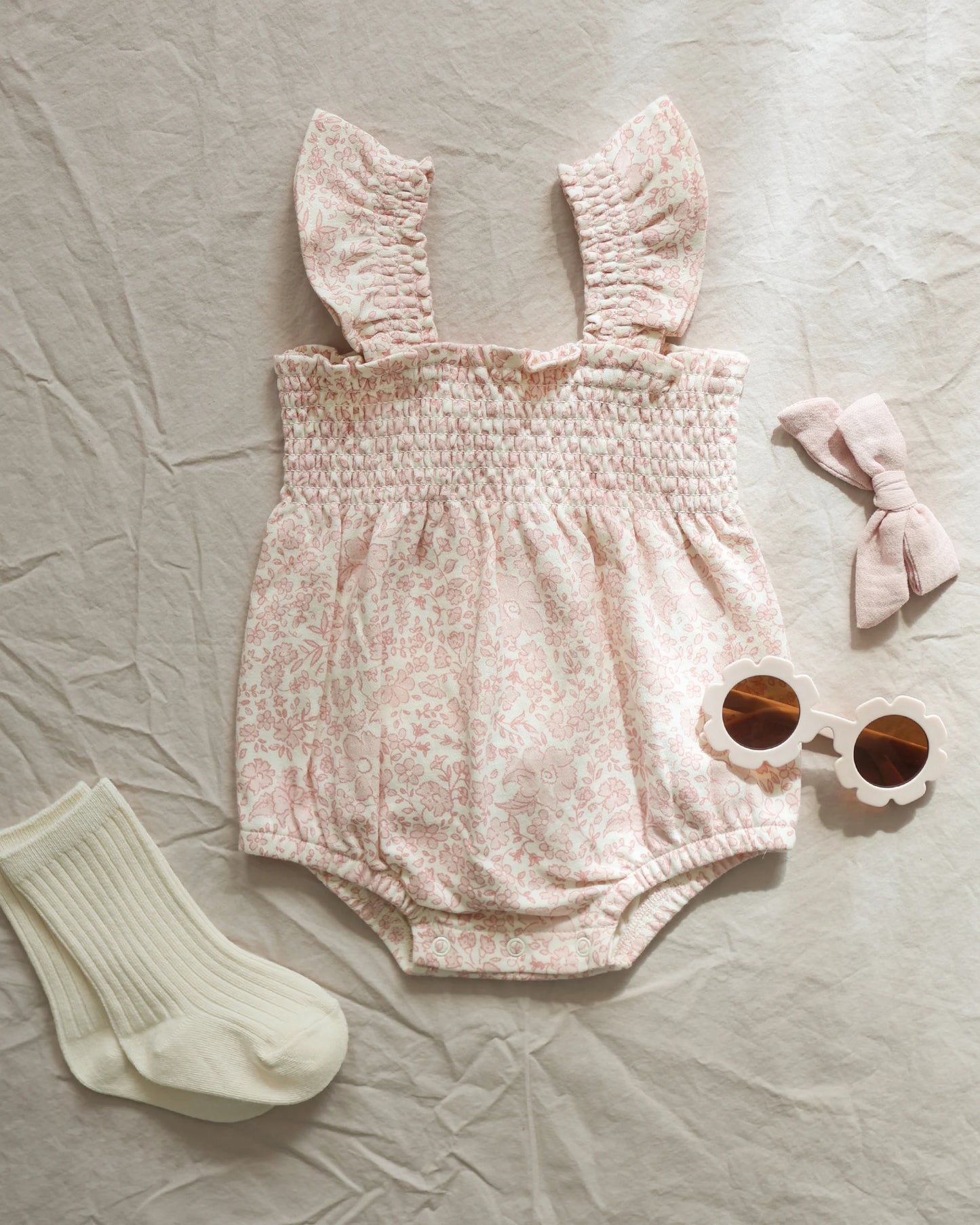 Pink Blossom Smocked Romper