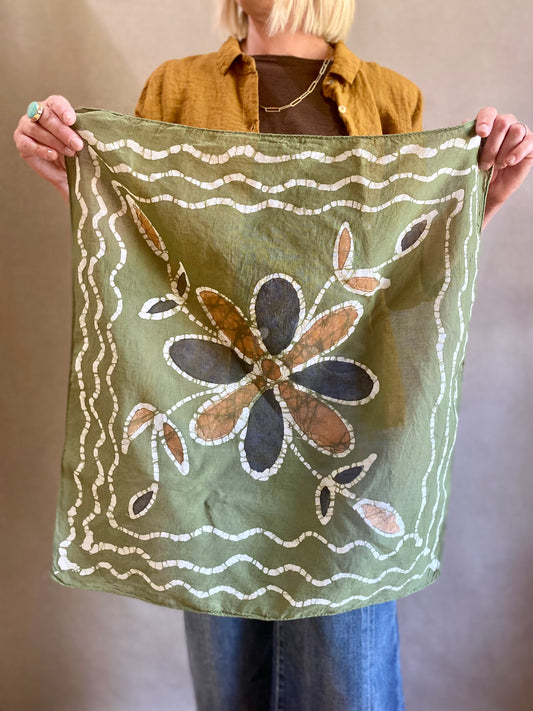 Olive Green Block Print Scarf