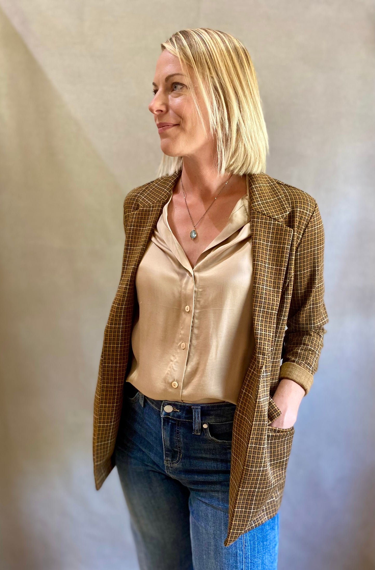 Boyfriend Blazer in Jasper Brown Plaid