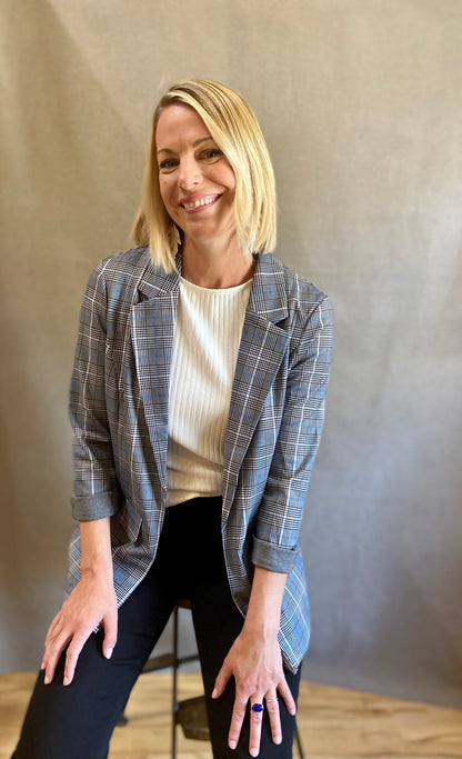 Boyfriend Blazer in Blue Topaz Plaid