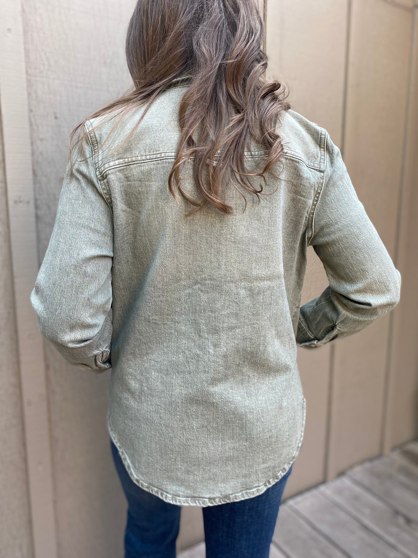 Denim Overshirt in Vintage Green