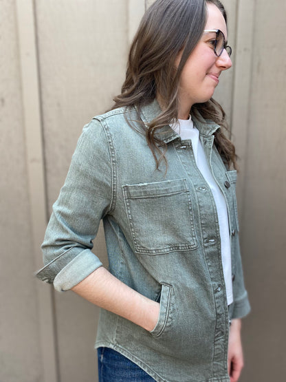 Denim Overshirt in Vintage Green