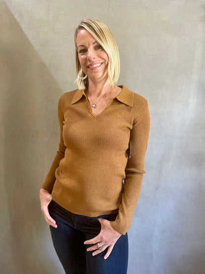 Long Sleeve Collared Sweater in Tumeric