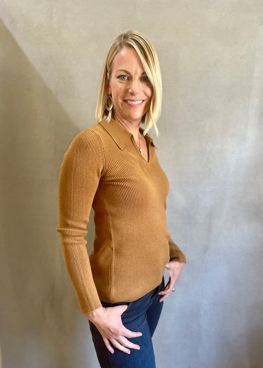 Long Sleeve Collared Sweater in Tumeric