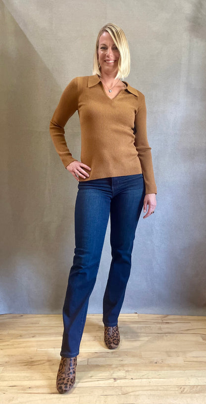 Long Sleeve Collared Sweater in Tumeric