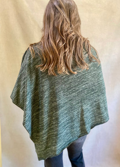 Heather Jersey Knit Poncho in Forest