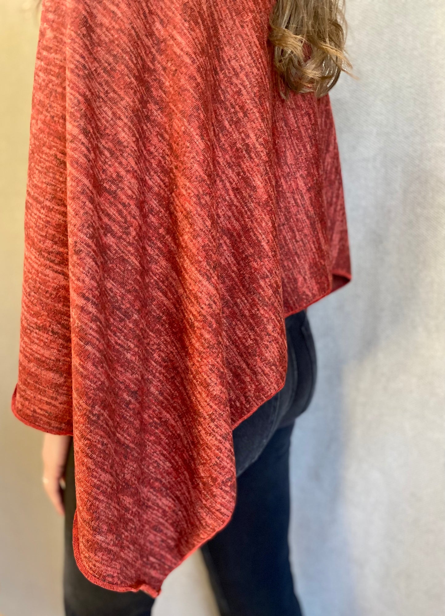 Heather Jersey Knit Poncho in Rust