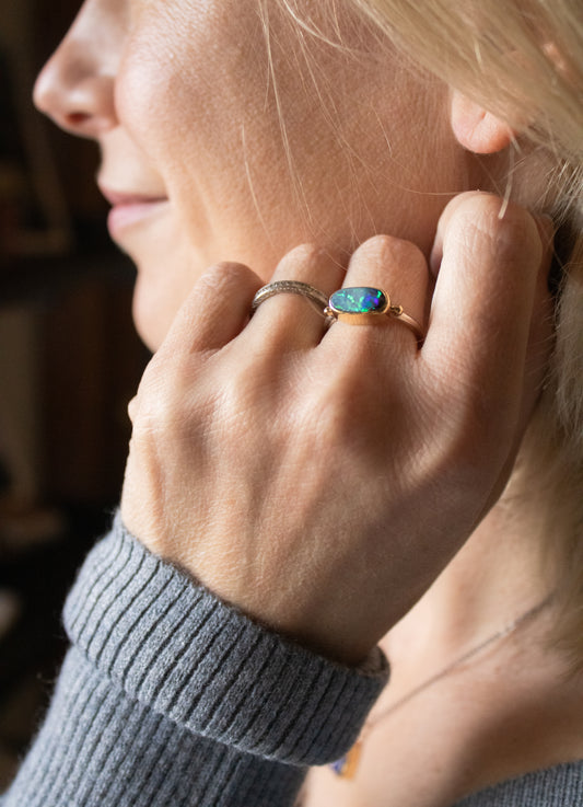 Oval Boulder Opal Ring