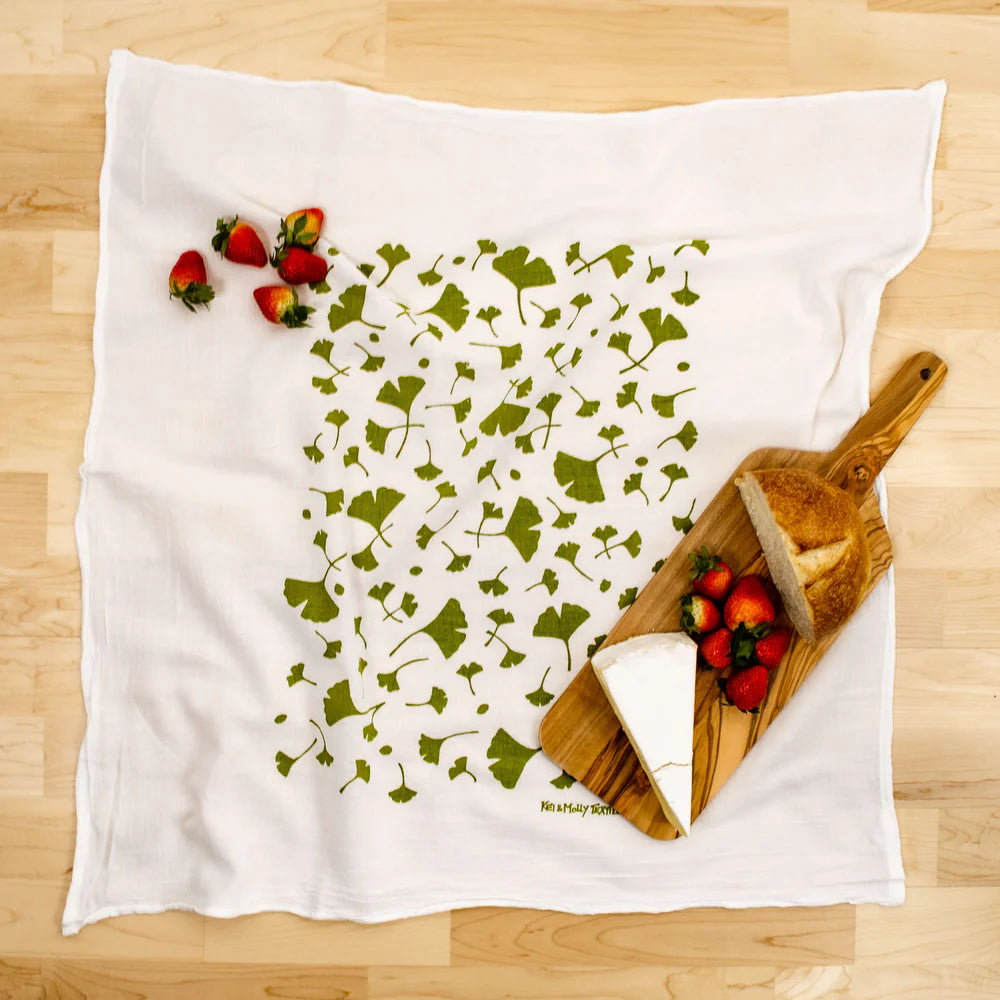 Green Gingko Flour Sack Tea Towel