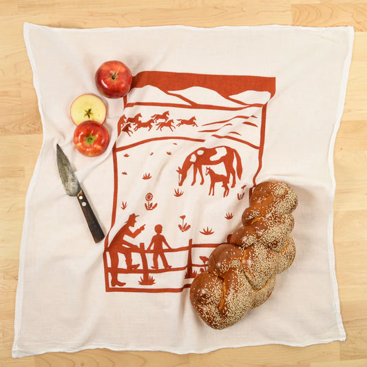 Rust Horses Flour Sack Tea Towel