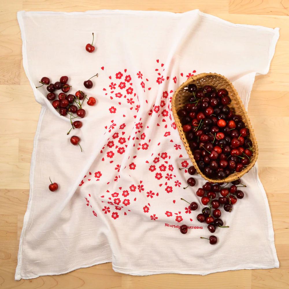 Raspberry Sakura Flour Sack Tea Towel