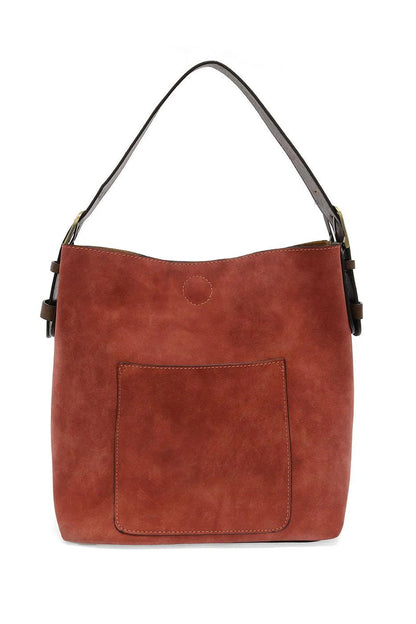 Rich Faux Suede Hobo Handbag in Rust