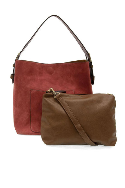 Rich Faux Suede Hobo Handbag in Rust