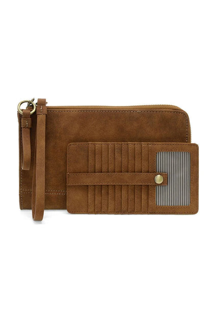 Faux Suede Karina Wristlet in Walnut