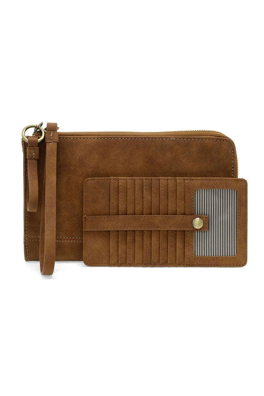 Faux Suede Karina Wristlet in Walnut