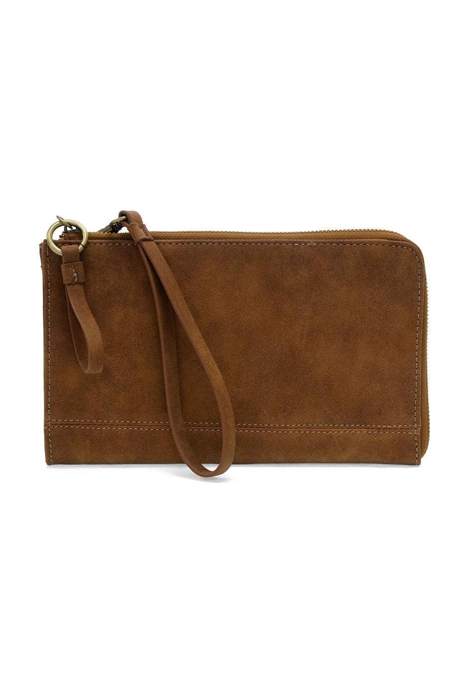 Faux Suede Karina Wristlet in Walnut