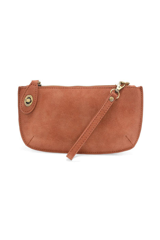 Mini Crossbody Wristlet Clutch in Faux Suede Spice