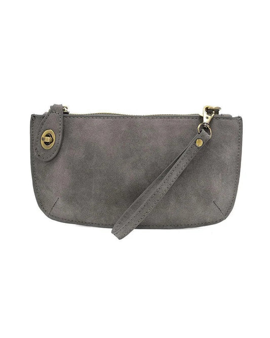 Mini Crossbody Wristlet Clutch in Faux Suede Shadow