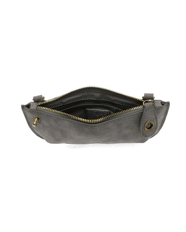 Mini Crossbody Wristlet Clutch in Faux Suede Shadow