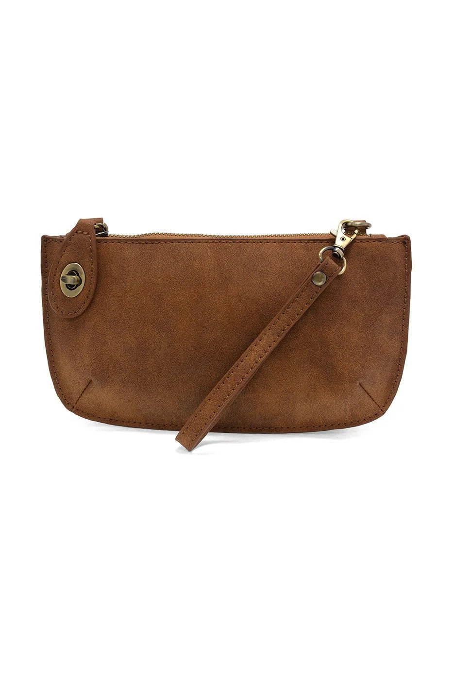Mini Crossbody Wristlet Clutch in Faux Suede Walnut