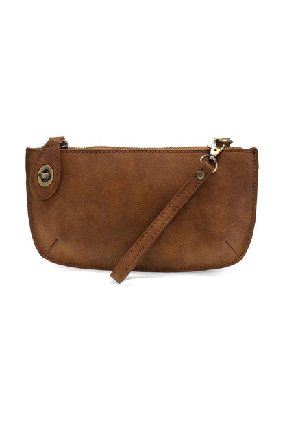 Mini Crossbody Wristlet Clutch in Faux Suede Walnut