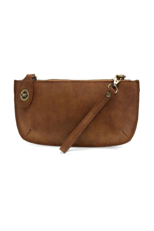 Mini Crossbody Wristlet Clutch in Faux Suede Walnut
