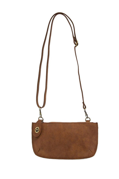 Mini Crossbody Wristlet Clutch in Faux Suede Walnut