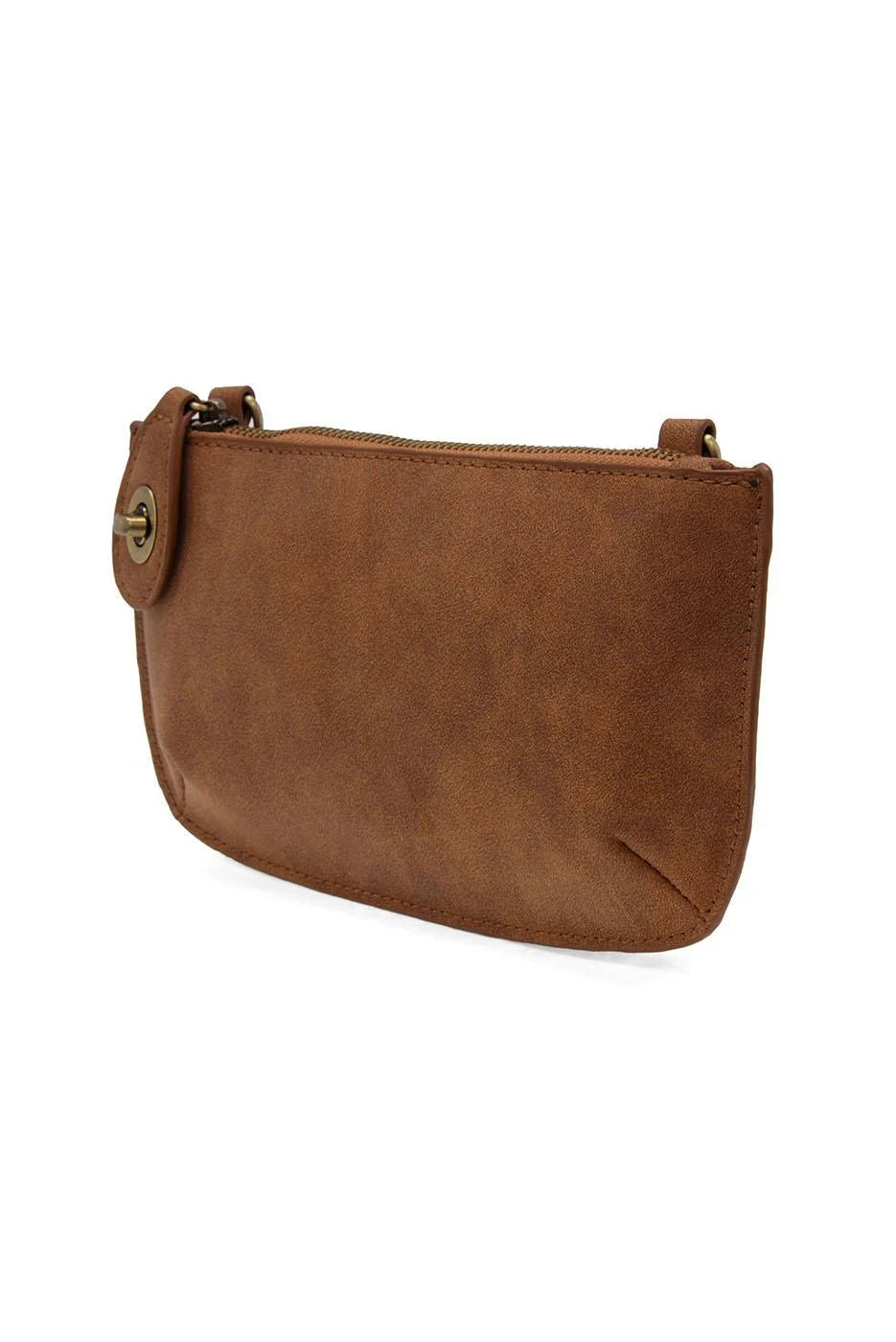 Mini Crossbody Wristlet Clutch in Faux Suede Walnut
