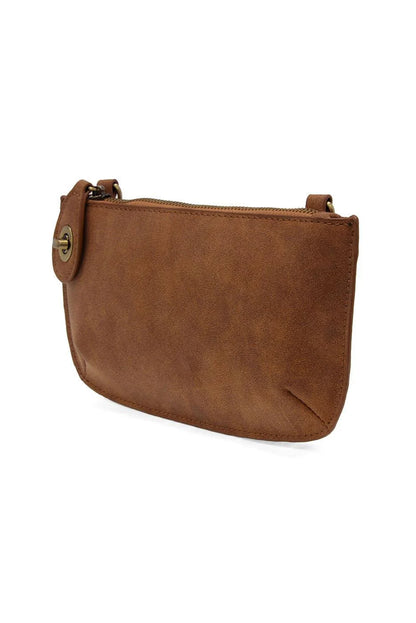 Mini Crossbody Wristlet Clutch in Faux Suede Walnut