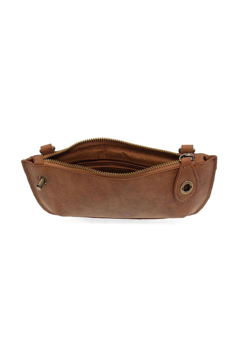 Mini Crossbody Wristlet Clutch in Faux Suede Walnut